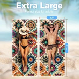 THISFIND 1 Pack Microfiber Thin Beach Towel-Lightweight 71"x32"Oversized,Quick Dry,Sand Free Perfect for Travel, Pool,Yoga,Gym,Essential Beach Accessories & Vacation Gift (1, Flower-1)