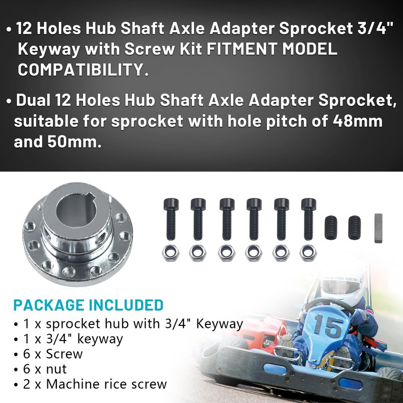 12 Holes Hub Shaft Axle Adapter Sprocket with 3/4" Keyway