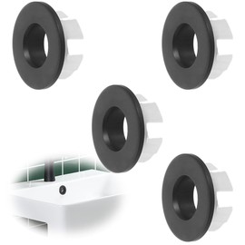 Hayaww 4 Pieces Round Overflow Cover, Sink Overflow Ring, Sink Overflow Cover, Sink Overflow Ring, Sink Overflow Rings, Sink for Bathroom, Kitchen, Sink Hole (Black)