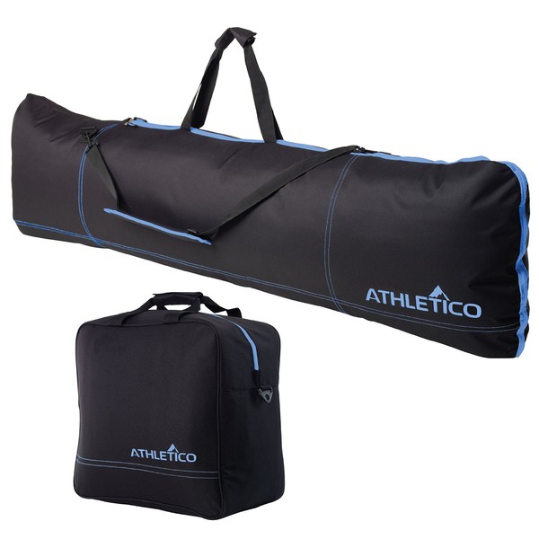 Athletico Padded Two-Piece Snowboard and Boot Bag Combo | Store & Transport Snowboard Up to 165 CM and Boots Up To Size 13 | Includes 1 Padded Snowboard Bag & 1 Padded Boot Bag (Black with Blue Trim)