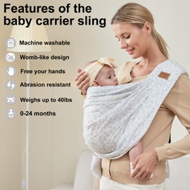 vrbabies Baby Carrier from Newborn, Soft Lightweight Baby Sling with Pockets & Adjustable Shoulder Strap Easy Wearing, Front Baby Sling for Newborn and Toddler 1-24 Months Up to 40lbs (Blue Flower)