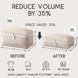 Homsorout Compression Storage Bags for Comforters - 4 Pack Long Large 100L Compression Bags, 3-Layer Washable Ultra Space Saving Self Comforter Storage Bag for Blankets, Sheets, Clothes, Beige