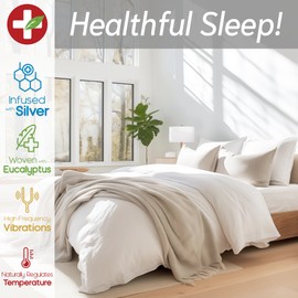 HARMONIC SILVER Silver Ion Infused Belgian Flax Linen with Eucalyptus Bed Sheet Set | Stone Washed | Ultra Soft | Cooling for Hot Sleepers | 18" Deep Pocket | Cal King Size [White]