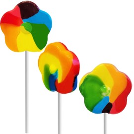 Rainbow Swirl Lollipop 3" Inch 45 Gram (6-Pack) Flower Sucker - Flower Rainbow Large Swirl Lollipop, Mixed Fruit Flavor, Individually Wrapped, 3" Inch Sucker (6-Pack)