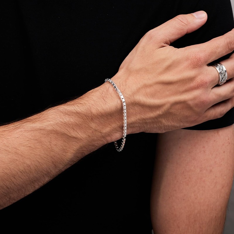 Treasure Bay Womens 3.5mm Solid 925 Silver Box Chain Bracelet