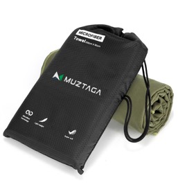 Muztaga Microfiber Beach Towel-Perfect for Travel, Sports, Camping, Swimming, Yoga, Gym- Quick Dry, Sand Free, Compact, Lightweight, Absorbent (Army Green, Small)
