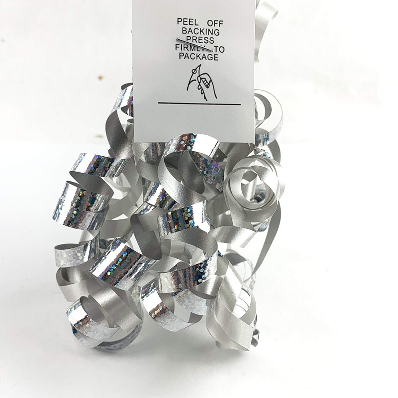 Worlds Silver Curly Bows Gift Wrap Bows 5" Inch(6 Pack)
