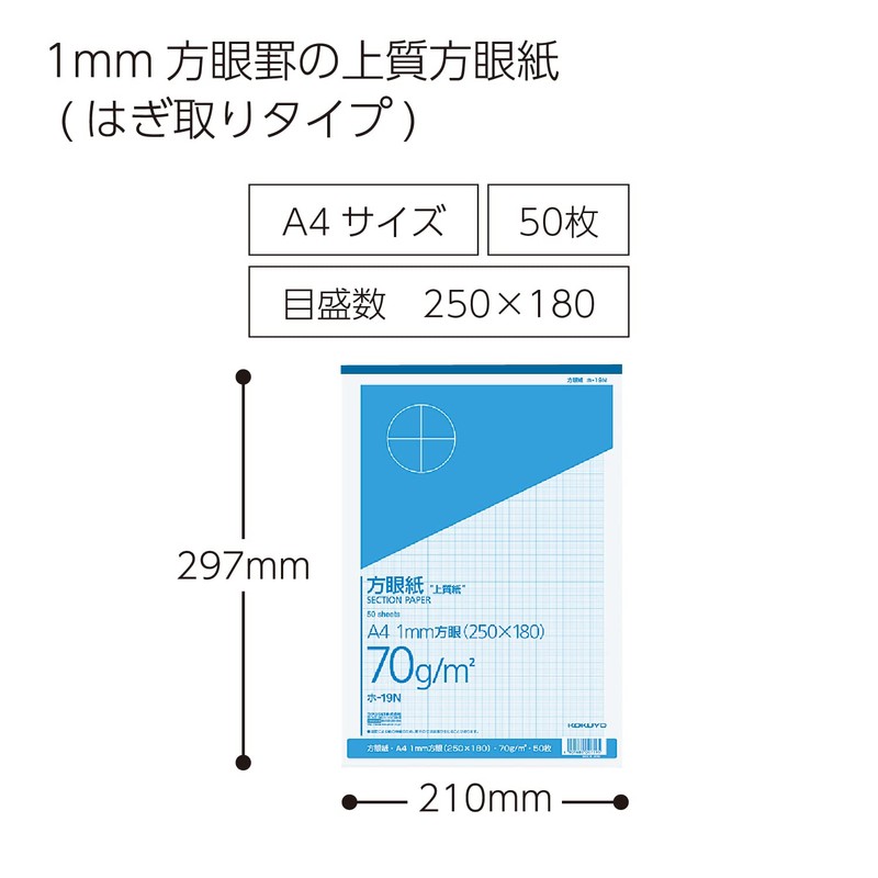 Kokuyo Graph Paper, 0.04 inch (1 mm), A4, 50 Sheets,