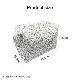 Aikeis Quilted Cosmetic Bag, Elegant Flower Cosmetic Bag, Soft Cotton Material, Stylish Portable Toiletry Bag, Makeup Brush and Beauty Tool Cosmetic Bag, Plaid Lining (Blue), blue, Pastoral Fneg'ge
