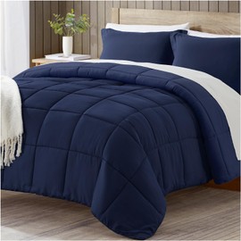 satisomnia Twin Comforter Set Navy, Lightweight Comforters Twin Size Bed, Soft Breathable Down Alternative Bed Comforter Set, Solid Navy All Season 2Pcs Twin XL Bedding Set with 1 Pillow Sham