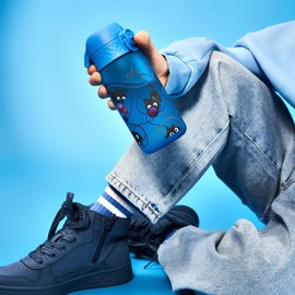 Ion8 Kids Water Bottles, BPA Free, Leakproof, Dishwasher Safe, Easy Open, Secure Lock, Small Boys & Girls Water Bottle,Kids Drinks Bottle for Spill-free Drinking, Blue, Kittens, Cats, 350ml/12oz