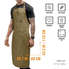 Under NY Sky Pottery Apron - Full Cover Split-Leg, Towel Loops - More Adjustable Coverage for Men, Women - Essential for Ceramic Wheel Throwing, DIY, Painting, Potters and Clay Artists - Beige