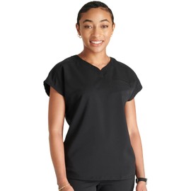 Cherokee V-Neck Women's Scrub Top with Dolman Sleeves & High-Low Shirttail Hem for Comfort CK836A, M, Black