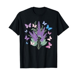 Vintage Lavender Flower Butterfly Botanical Gardening Floral T-Shirt