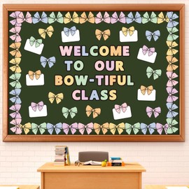 Whaline 73Pcs Rainbow Bows Classroom Calendar Bulletin Board Set Welcome to Our Class Paper Bulletin Board Decoration Kit for Back to School Party Supplies
