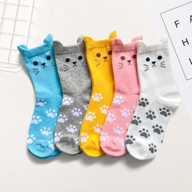 AmaAccess 5 Pairs Cat Socks - Cute Cotton Novelty Funny Animal Fun Ankle Socks for Women Gifts (Colorful Cat 1)