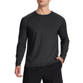 SNOWTEN Men's Long Sleeve Shirts Lightweight UPF50 Quick Dry Rash Guard Cooling Tee with Silver Ion Tech Darkgrey L