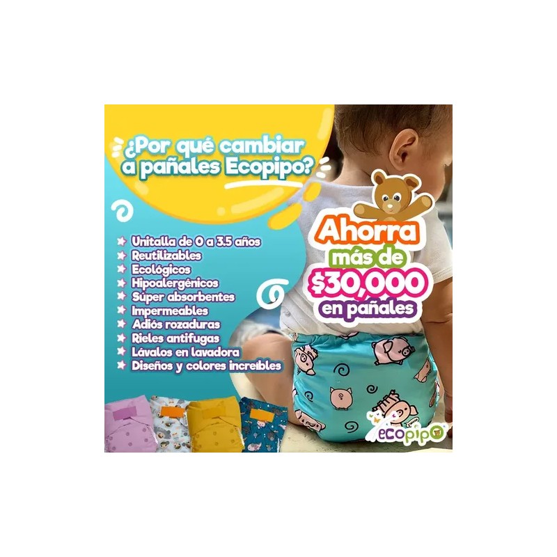 Pañales Ecológicos Ecopipo G4 Velcro Lindos Diseños.