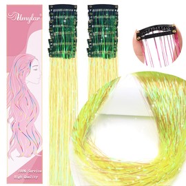 Hair Tinsel Pack of 12 Pcs Clip in Hair Tinsel 20 Inch Yellow Glitter Tinsel Hair Extensions Tinsel Fairy Hair Party Dazzle Hair Accessories Strands Kit (12Pcs,Dazzle Light Yellow#)