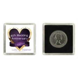Lucky Sixpence Coin Sapphire 45th Wedding Anniversary, great present idea