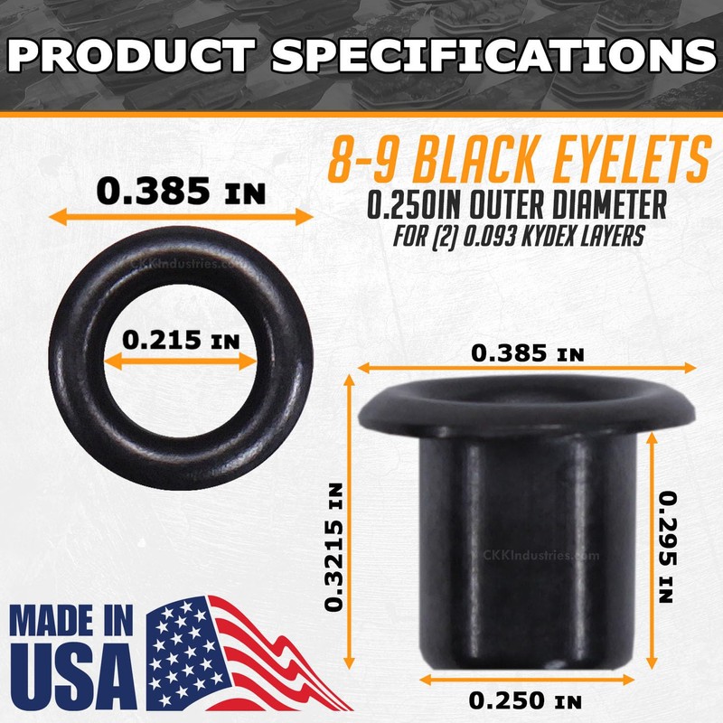 [100 Pack] HolsterSmith Black Coated Eyelets - (#8-9 Length) -