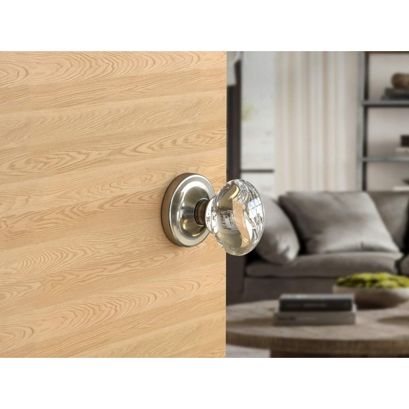 Passage Oval Egg Crystal Door Knobs Satin Nickel Round Rosette