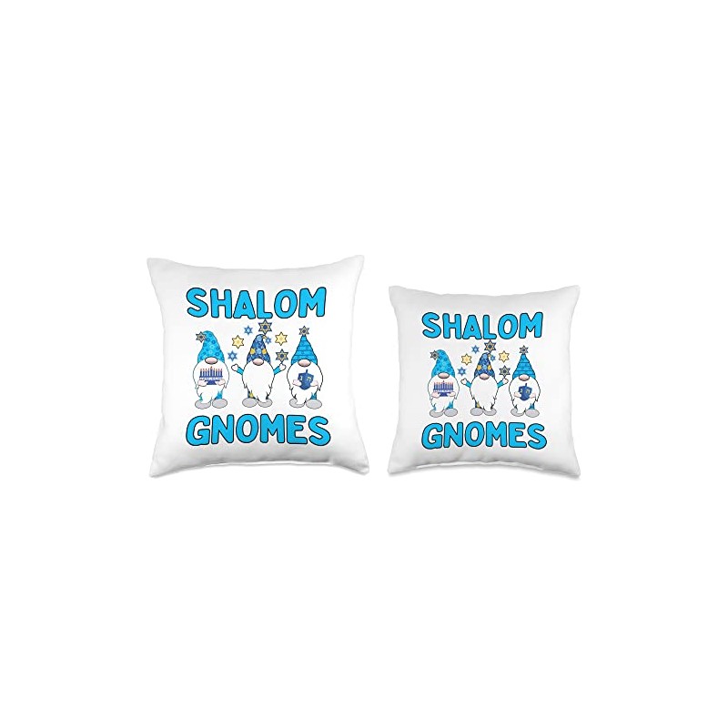 Shalom Gnomes Blue Hats Hanukkah Gnomes Gnomies Throw Pillow