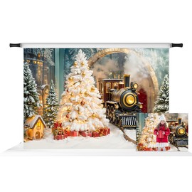 Kate Christmas Train Backdrop for Photography White Christmas Tree Backdrops Arch Gifts Decoration Backdground Photo Props 7x5ft