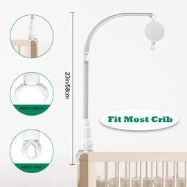 LIUDHPSP 23 inch Baby Crib Mobile Bed Bell Holder Arm Bracket, with Music Box, The Claw Part can be Adjusted Width-DIY Toy Decoration