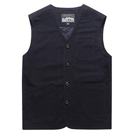 Gihuo Men's Casual Outdoor Cotton Travel Vest (Navy, Small)