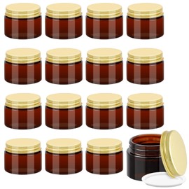 Acetiti 16Pcs Amber Glass Jars, 50ml Glass Jars with Lids Empty Brown Cosmetic Containers with Aluminium Screw Cap Liner Travel Pots UV Protection for Cream Lotion Ointments (Amber, 50ml-16 Pack)