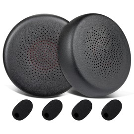 SOULWIT Earpads Replacement+4Pcs Protective Microphone Pop Filter for Yealink BH70/WH64 Headset, Ear Pads Cushions with Soft Protein Leather, High-Density Memory Foam - Black
