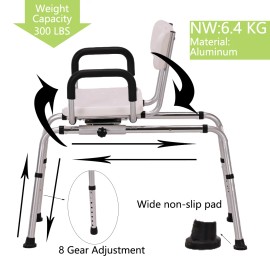 Adjust 360° Swivel Slid Shower Chair Tub Transfer Bench Bath Chair Non-Slip 350LBS Heavy Duty Ideal Bath Safety Seat for ElderlyMaterial: Aluminum Alloy, Color: White