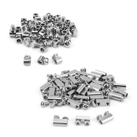 Wire Rope Clips, JANDH 60 Pieces Rope Clamp, Two Types of Metal Rope Clips, Silver Wire Rope Self-Locking Buckle, Suitable for Wire Ropes and Cables with a Diameter of 1-2mm