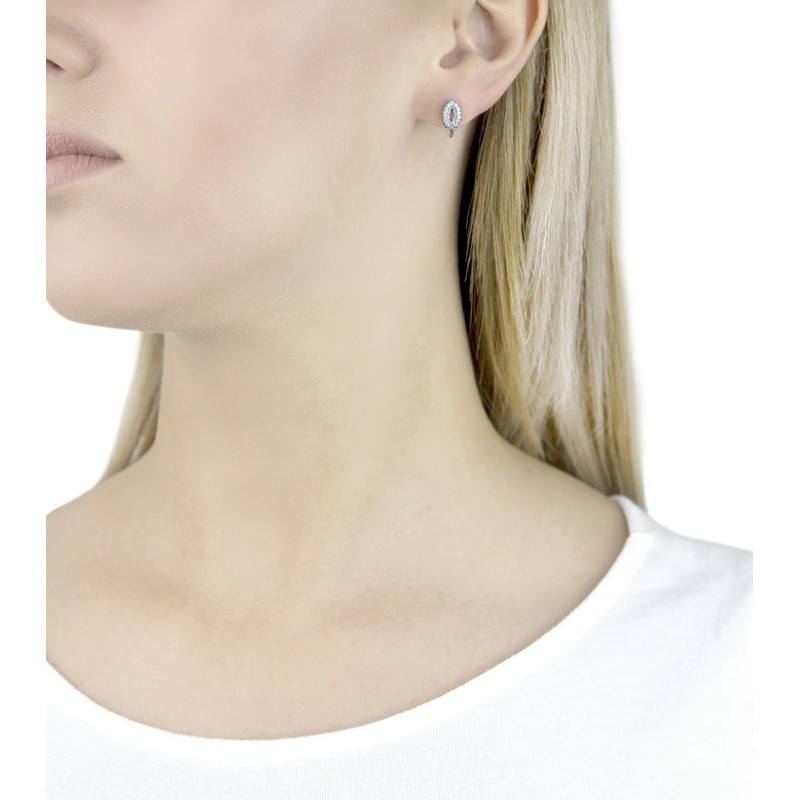 Tuscany Silver Pave Set Cubic Zirconia Elliptic Stud Earrings