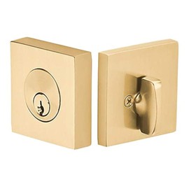 Emtek Hardware Deadbolt, Single Cylinder, Square, Solid Brass, Modern Style, C-Keyway, Model: 8469, Color: Satin Brass (US4)