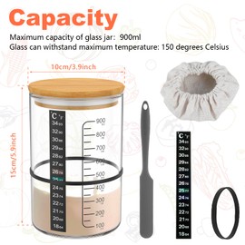 Generic 7Pcs Sourdough Starter Jar Kit, Reusable Sourdough Starter Jar, Easy DIY Breadmaking Kit with Thermometer, Silicone Scraper, Cloth Cover and Lid for Homemade Bread, 23.00*16.00*13.00cm, clear