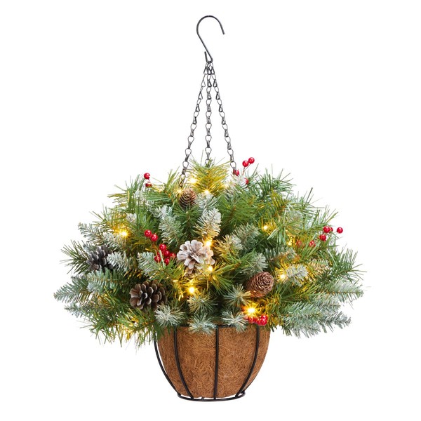 ANOTHERME Pre-lit 20inch Artificial Christmas Hanging Basket, prelit with 30