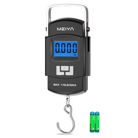 MEIYA Fish Scale 110lb Portable Luggage Scale Travel Digital Hanging Scale with Hook, Fishing Gifts for Men, Weighing Tool for Suitcases & Fish, Includes 2 AAA Batteries, Backlit LCD Display (Black)