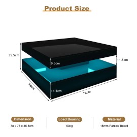 Hironpal Modern home LED lighting coffee table modern LED living room coffee table black