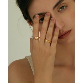 INNERDIVA Two Tone Chunky Teardrop Rings Open Rings Stackable Band Rings Minimalist Adjustable Dome Rings