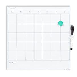 U Brands Square Magnetic Dry Erase Calendar Board, 14"x14", Frameless, includes Marker and Magnet