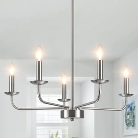 MEIJIA Brushed Nickel Chandelier 5 Light Silver Chandeliers for Dining Room Industrial Mid Century Modern Chandelier for Living Room Kitchen Island Bedroom Entryway Foyer