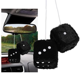 Gdnecad 2PCS Fuzzy Plush Dice with Dots, 3" Retro Square Decoration Cute Rearview Mirror Pendant, Soft Plush Dice Classic Auto Interior Hanging Ornament for Women Men, Car Accessories (Black)