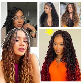 Crochet Hair Pre Looped-Crochet Box Braids Crochet Hair for Black Women Goddess Box Braids Crochet HairCrochet Braids Synthetic Braiding Hair (18(8Packs), 1B/Pink)