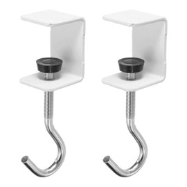 PATIKIL Desk Hook, 2Pcs Desk Mount Bag Holder Hook Square J Hooks for Hanging Bag Backpack Under Desk Clamp Purse Adjustable Headphone Table Closet Door Under Counter, White