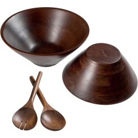 The Fine Living Co. Wooden Bowls Set with Wooden Spoons, Acacia Wood Soup Bowls