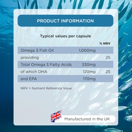 Healthspan High Strength Omega 3 1,000mg – 120 Capsules | 120mg DHA & 170mg EPA Per Capsule | Supports Brain, Heart & Eye Health | Sustainably Sourced Fish Oil | Highly Purified for Safety & Quality