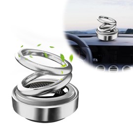 DXNQ Solar Rotating Car Air Freshener, Double Ring Solar Energy Car Dashboard Decoration Perfume Holder, Rotating Aromatherapy Diffuser Ornament for Car Home, Car Accessories (Silver)
