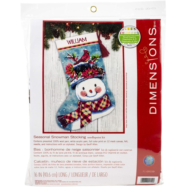 Dimensions 71-09159 Needlepoint Seasonal Snowman - Calcetn navideo personalizado, diseo de mueco de nieve, 40,6 cm